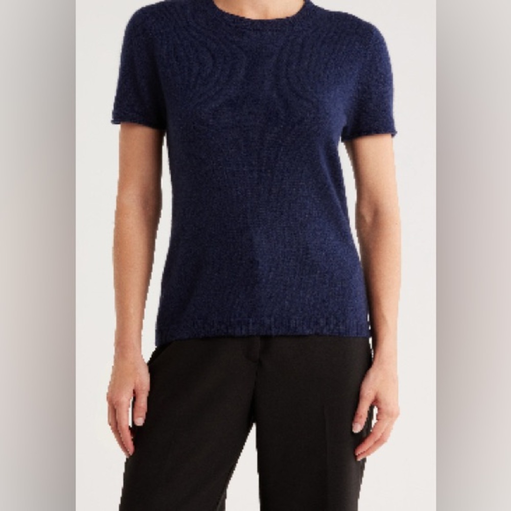 Cashmere Navy Blue Short Sleeve Sweater